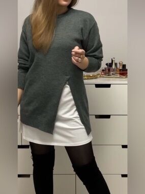 Gray side slit sweater